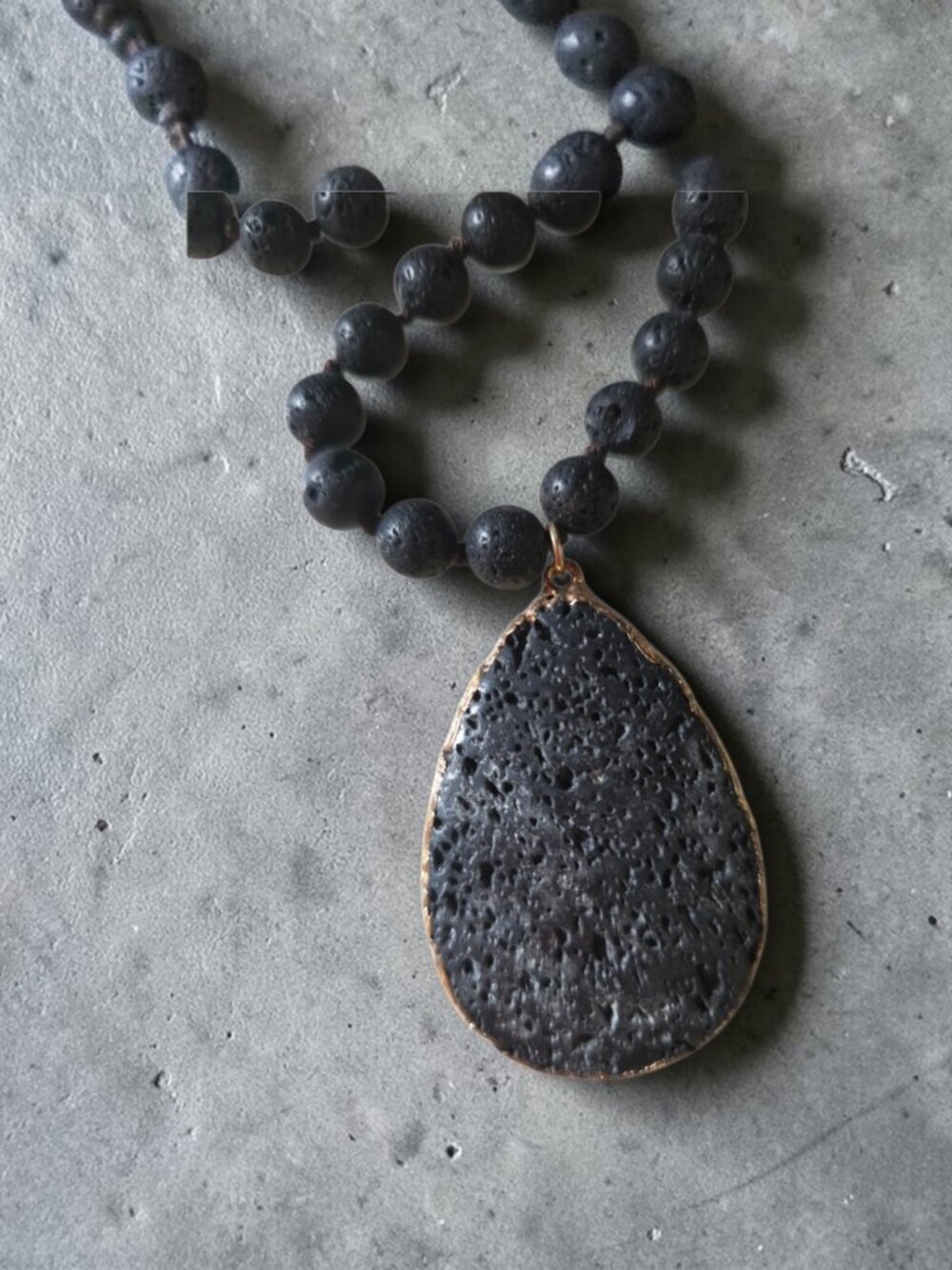 Unisex Bohemian Artisan Lava Stone Mala Necklace
